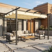 Pérgola de Jardim 4x3 m com Telhado Retrátil Estrutura de Alumínio UPF30+ Orifícios de Drenagem Pérgola de Exterior Creme