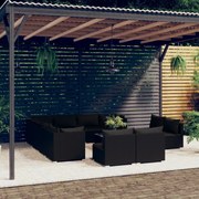 vidaXL 12 pcs conjunto lounge de jardim c/ almofadões vime PE preto