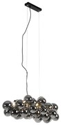 Candeeiro suspenso Art Deco preto com vidro fumado 8 luzes - Uvas