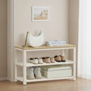Banco para sapatos com 2 prateleiras em rede, sapateira, 30 x 73 x 45 cm Bege-branco