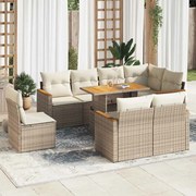 vidaXL 9 pcs conjunto sofás jardim com almofadões vime PE/acácia bege