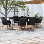 7 pcs conjunto de jantar para jardim com almofadões preto