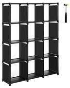 Móvel de arrumação modular com 12 cubos para sala ou quarto | SONGMICS | 105 x 30 x 140 cm | preto | LSN12BK.