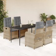 5pcs conj. jantar jardim c/ almofadões vime PE bege misturado