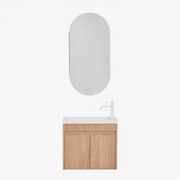 Conjunto De Móvel De Casa De Banho Suspenso Em Madeira Com Lavatório Integrado Narek Castanho Fresno & Ovalado Com Armazenamento 45x90 Cm - Sklum