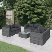 7 pcs conjunto lounge de jardim c/ almofadões vime PE cinzento