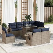 vidaXL 9 pcs conj. sofás jardim c/ almofadões vime PE/acácia cinzento