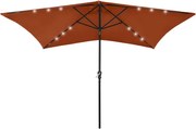 vidaXL Guarda-sol de jardim c/ luzes LED e poste de aço 2x3m terracota