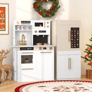 Cozinha brincar para crianças 60 x 31 x 95 cm de 2 peças com fogão, frigorífico e cartaz interativo com luzes e sons para maiores de 3 anos Branco