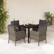 vidaXL 5 pcs conjunto de jantar p/ jardim c/ almofadões vime PE cinza