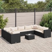 vidaXL 10 pcs conjunto lounge de jardim c/ almofadões vime PE preto