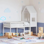 vidaXL Cama alta com telhado 90x190 cm pinho maciço branco