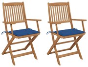 vidaXL Cadeiras de jardim dobráveis c/ almofadões 2 pcs acácia maciça