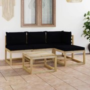 5 pcs conjunto lounge de jardim com almofadões pretos