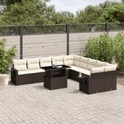 vidaXL 11 pcs conjunto sofás de jardim c/ almofadões vime PE castanho