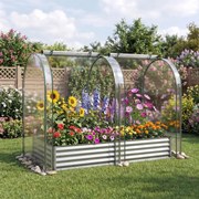 Estufa urbana 180 x 90 x 30 cm com estufa de PVC transparente, floreira de metal galvanizado, 2 janelas enroláveis, floreira coberta , prateado
