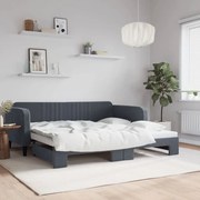 Sofá-cama com gavetão 100x200 cm veludo cinzento-escuro
