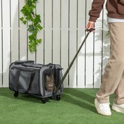 Transportadora para Animais de Estimação 4 em 1 com Rodas Bolsa de Transporte para Cães e Gatos 50x31x37 cm Cinza