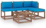 5 pcs conjunto lounge de paletes + almofadões pinho impregnado