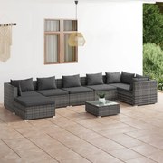 8 pcs conjunto lounge de jardim c/ almofadões vime PE cinzento