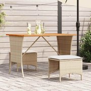 vidaXL 3 pcs conjunto de jantar p/ jardim com almofadões vime PE bege