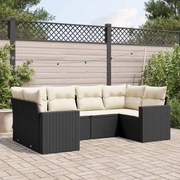 vidaXL 6 pcs conjunto sofás de jardim c/ almofadões vime PE preto