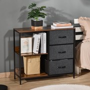 Cómoda de Estilo Industrial com Cestos de Tela Dobráveis e 2 Prateleiras para Dormitório Sala de Estar Corredor 80x29x71cm Marrom Rústico e Cinza Escu
