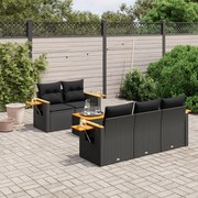 vidaXL 6 pcs conjunto sofás de jardim c/ almofadões vime PE preto