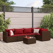vidaXL 6 pcs conj. lounge jardim c/ almofadões 6 pcs vime PE castanho