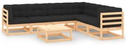 7 pcs conjunto lounge de jardim c/ almofadões pinho maciço