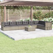 8 pcs conjunto lounge de jardim c/ almofadões vime PE cinzento