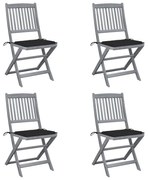 vidaXL Cadeiras exterior dobráveis c/ almofadões 4 pcs acácia maciça