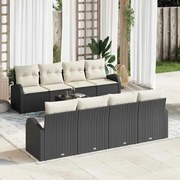 vidaXL Conjunto de Sofá de Jardim 9 Peças com Almofadas Pretas em Rattan Sintético