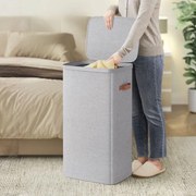 Cesto de roupa suja 56 x 40 x 75 cm prático com compartimentos e tampa cinza