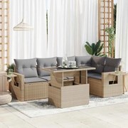 vidaXL 6 pcs conjunto de sofás p/ jardim com almofadões vime PE bege