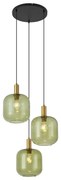 Candeeiro suspenso Hotel Chic preto com dourado e vidro verde 3-luzes - Zuzanna