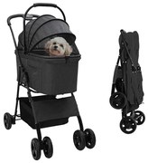 vidaXL Carrinho de Pet Dobrável Ajustável Preto 81 x 47 x 99 cm