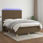 vidaXL Cama box spring c/ colchão/LED 140x200cm tecido castanho-escuro