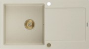 Mexen Leo lava-loiça de granito 1-bacia com escorredor 900 x 500 mm, bege, sifão dourado - 6501901010-69-G