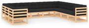 vidaXL 10 pcs conj. lounge jardim c/ almofadões pinho maciço antracite