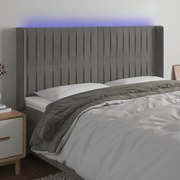 vidaXL Cabeceira cama c/ luzes LED veludo 183x16x118/128cm cinza-claro