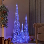 vidaXL Conj. cones decorativos c/ LEDs azuis acrílico 60/90/120 cm