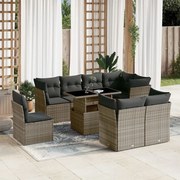 vidaXL 9 pcs conjunto sofás p/ jardim com almofadões vime PE cinzento