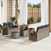 vidaXL Conjunto de Sofá de Jardim com 8 Peças e Almofadas Cinza em Rattan de Polietileno e Acácia.