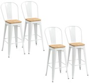HOMCOM Conjunto 4 Bancos Altos Empilháveis Encosto Alto Apoio Pés Assento Madeira Design Moderno 44x53x116 cm Branco | Aosom Portugal