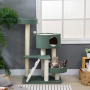 Árvore Arranhador para Gatos Altura 114cm Arranhador para Gatos com 2 Camas Caverna Rede Plataforma Escada Bolas Suspensas e Postes de Sisal 70x50x114