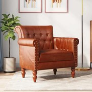 vidaXL Poltrona em couro de cabra genuíno castanho