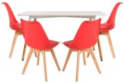 Conjunto Mesa Tower Retangular 120 x 80 cm Branca e Pack 4 Cadeiras Synk Basic - Vermelho