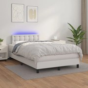 vidaXL Cama box spring c/colchão/LED 120x200cm couro artificial branco