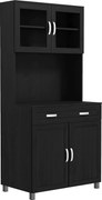 HOMCOM Buffet alto de cozinha, armário de cozinha com 4 portas, gaveta, bancada, prateleiras reguláveis, 80x48x170cm, preto | Aosom Portugal